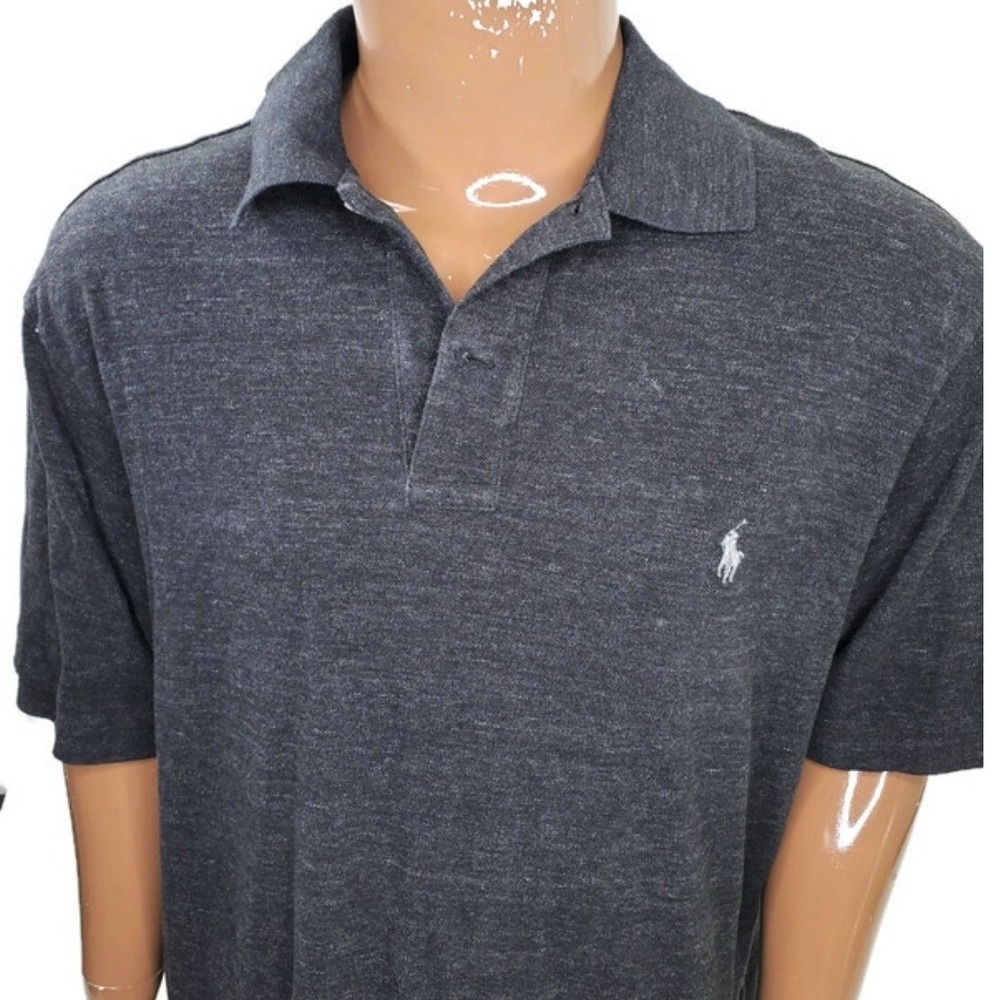 Polo Ralph Lauren Mens XLT Gray Heathered Cotton Short Sleeve Polo Shirt